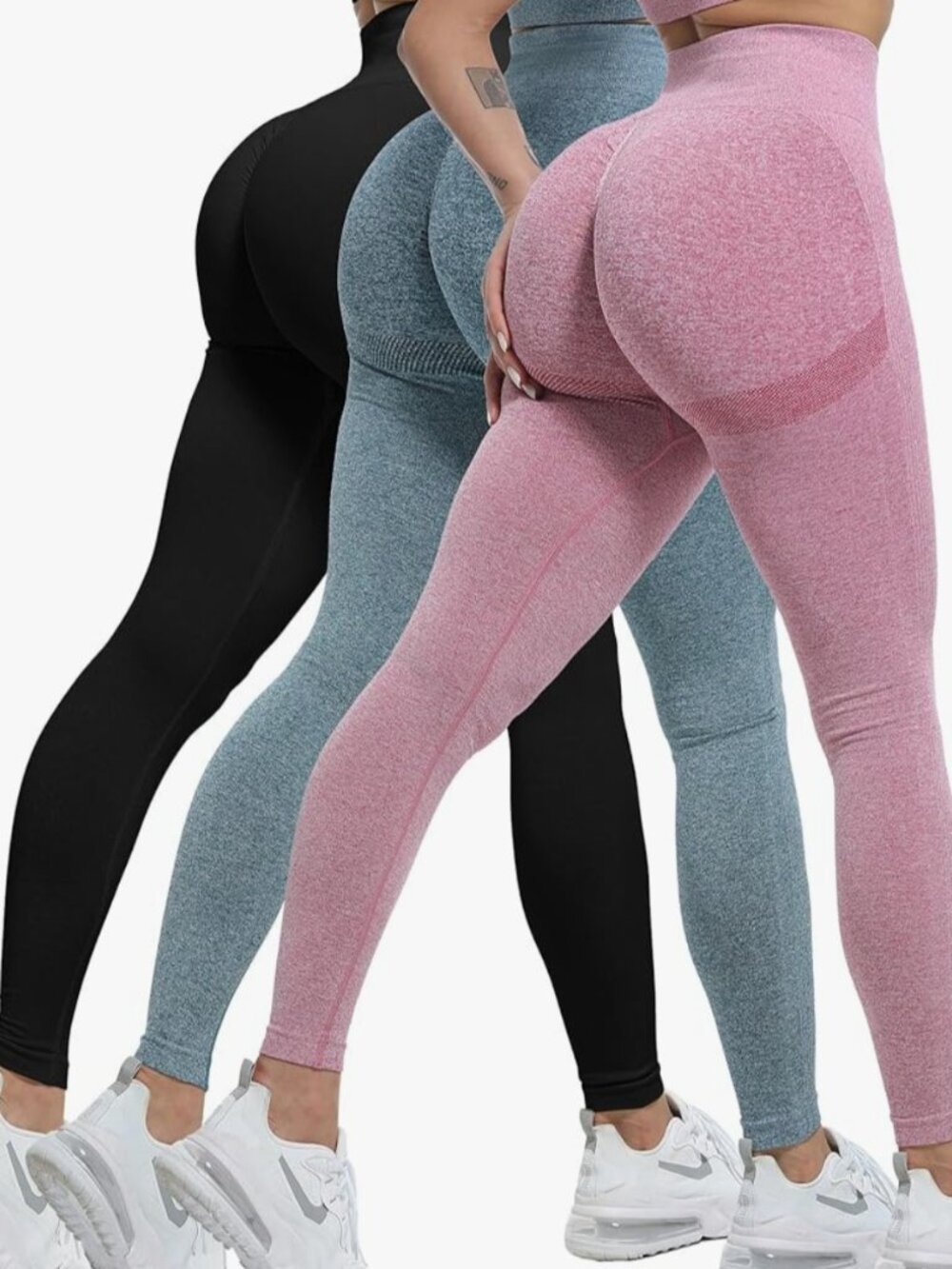 3-Pack Seamless High Waisted Workout Leggings – Size M